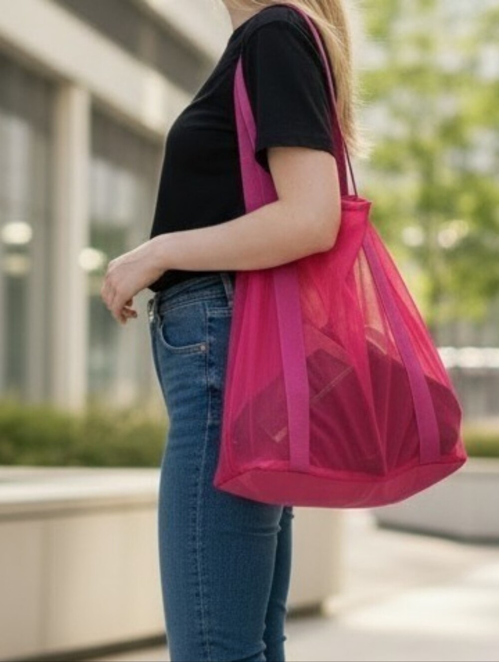 Shade & Shore Hot Pink Mesh Beach Pool Summer Tote Bag
